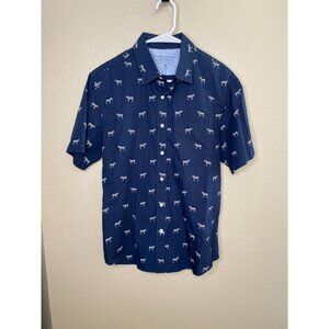 Banana Republic Luxe Poplin Slim Fit Mens Navy Short Sleeve Shirt Zebra Medium